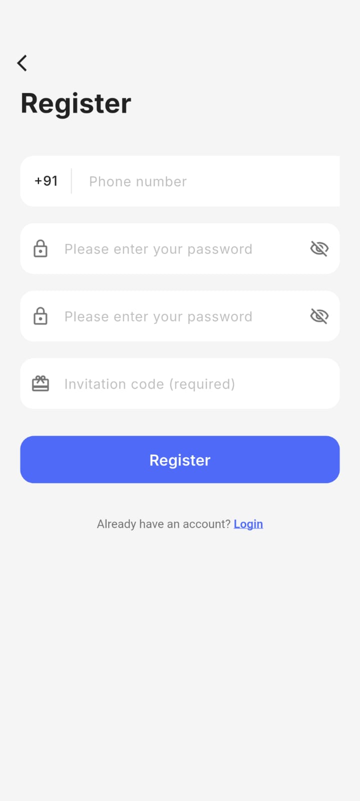 Gogowallet App registration screen